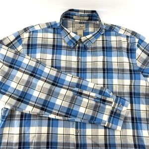 L.L. Bean Mens L Wrinkle Free Traditional Fit Button Dn Shirt Blue Plaid Classic
